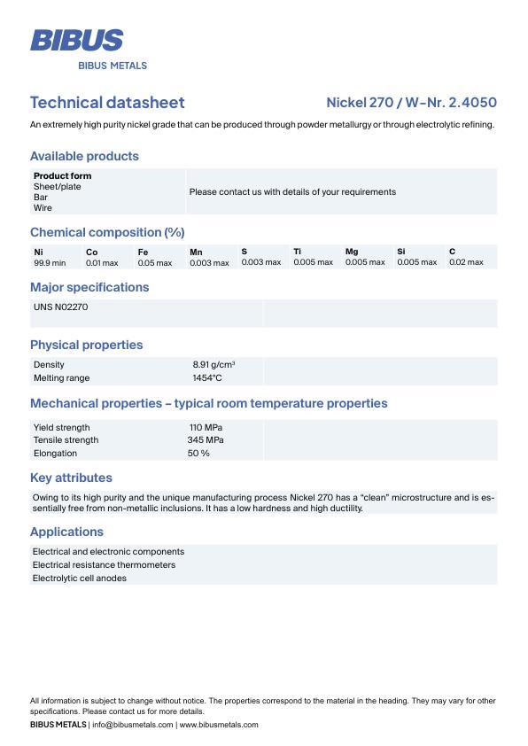 Data sheet Nickel 270